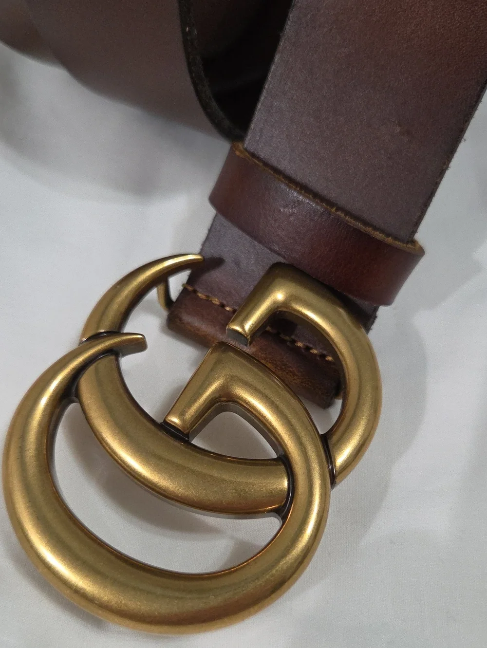 Gucci Brown Leather Belt with Gold Double G Buckle